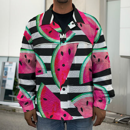 Black Striped Watermelon Pattern Print Men's Shirt Jacket