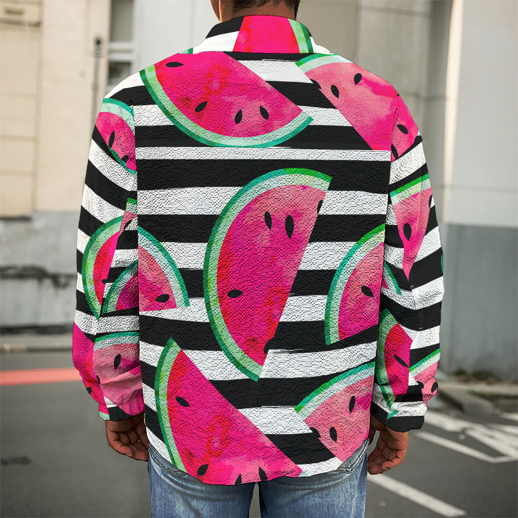 Black Striped Watermelon Pattern Print Men's Shirt Jacket