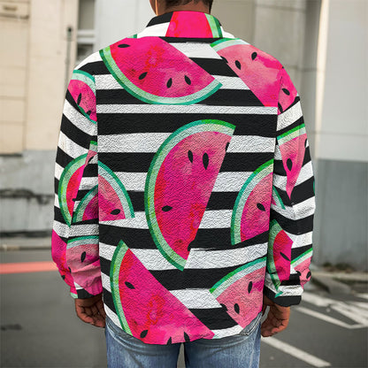 Black Striped Watermelon Pattern Print Men's Shirt Jacket