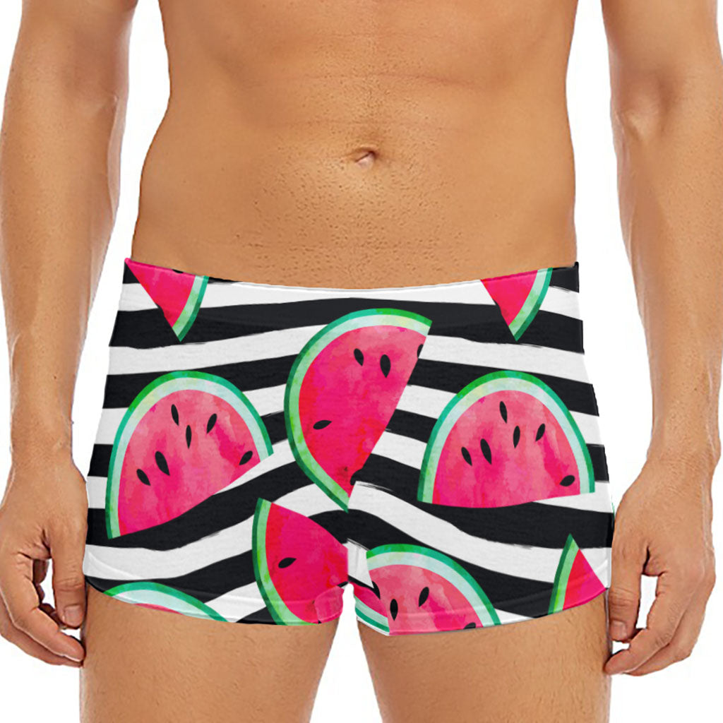 Black Striped Watermelon Pattern Print Men's Short Boxer Briefs