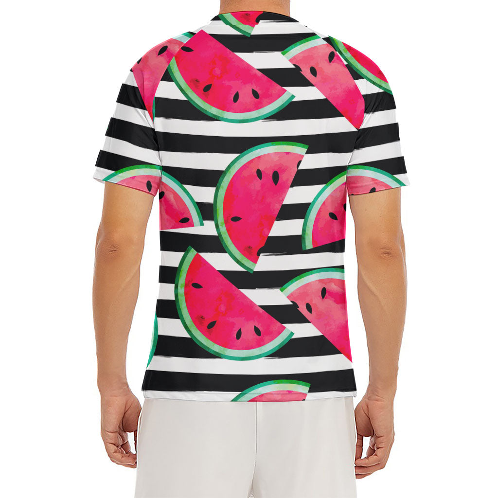 Black Striped Watermelon Pattern Print Men's Short Sleeve Rash Guard