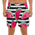 Black Striped Watermelon Pattern Print Men's Split Running Shorts