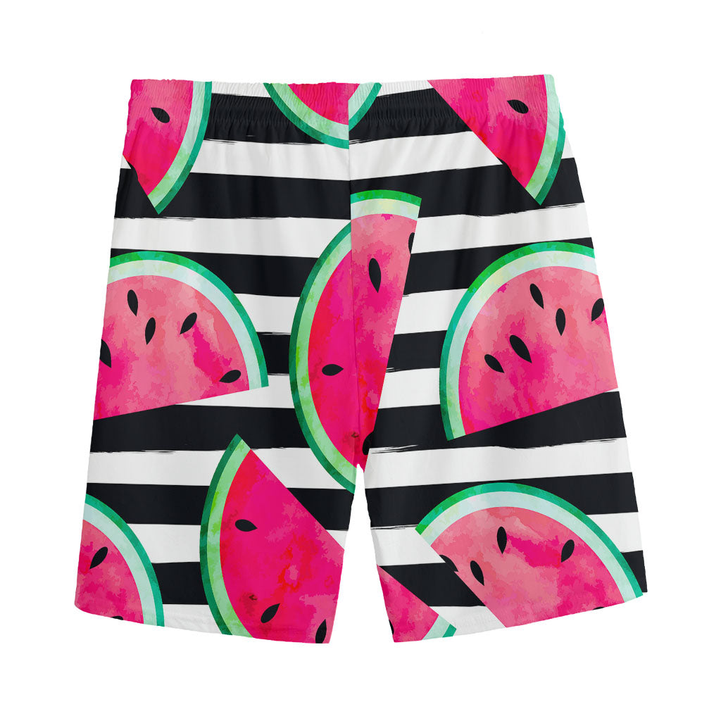 Black Striped Watermelon Pattern Print Men's Sports Shorts