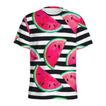 Black Striped Watermelon Pattern Print Men's Sports T-Shirt
