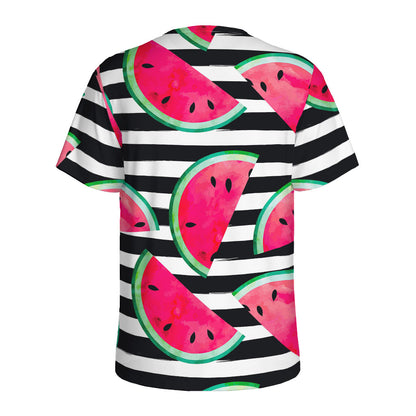 Black Striped Watermelon Pattern Print Men's Sports T-Shirt