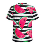 Black Striped Watermelon Pattern Print Men's Sports T-Shirt