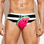 Black Striped Watermelon Pattern Print Men's Swim Briefs