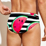 Black Striped Watermelon Pattern Print Men's Swim Briefs