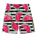Black Striped Watermelon Pattern Print Men's Swim Trunks