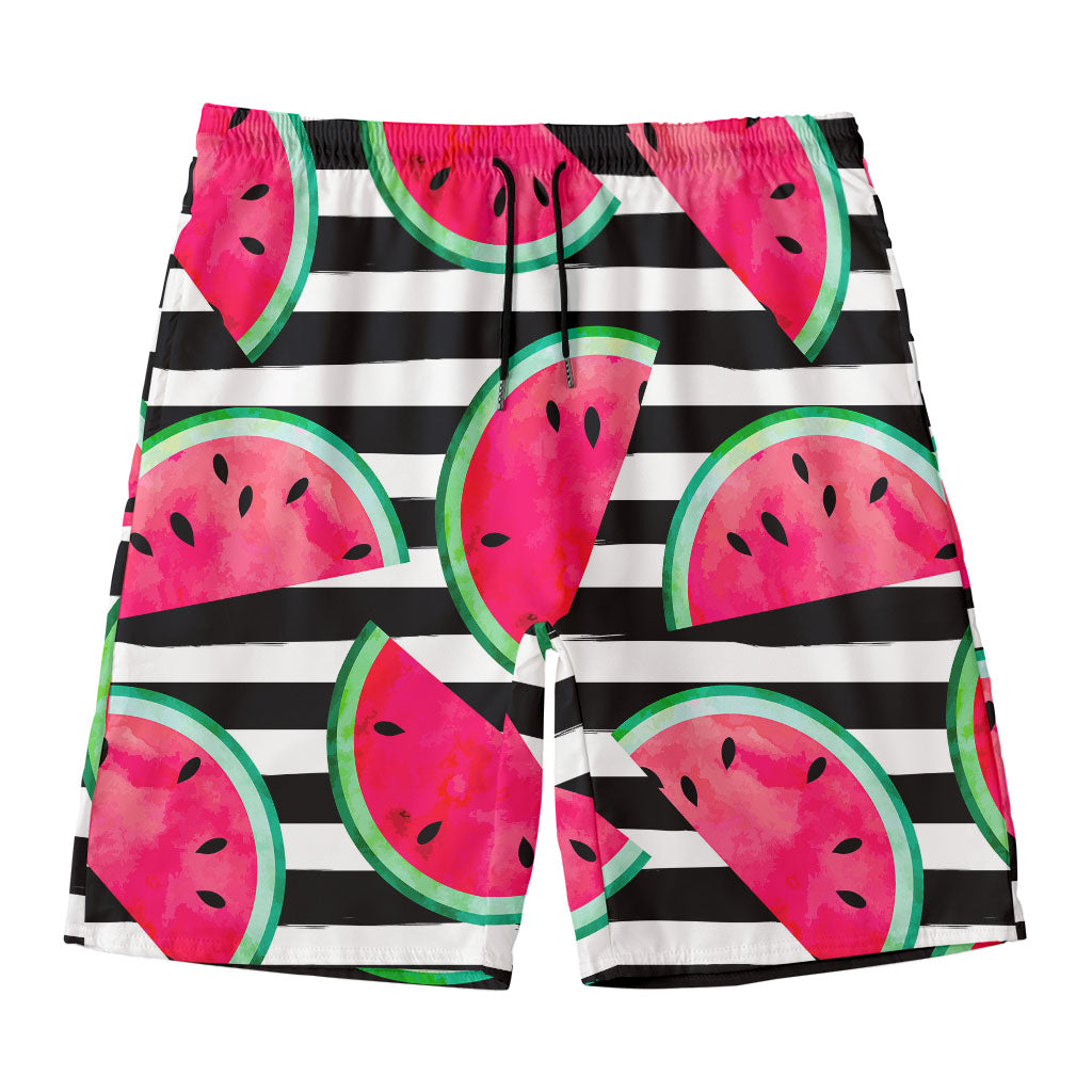 Black Striped Watermelon Pattern Print Men's Swim Trunks