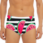 Black Striped Watermelon Pattern Print Men's Triangle Swim Briefs