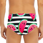 Black Striped Watermelon Pattern Print Men's Triangle Swim Briefs