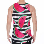 Black Striped Watermelon Pattern Print Men's Velvet Tank Top