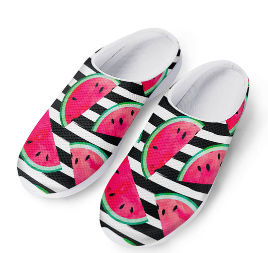 Black Striped Watermelon Pattern Print Mesh Casual Shoes
