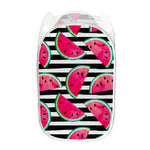 Black Striped Watermelon Pattern Print Mesh Laundry Hamper