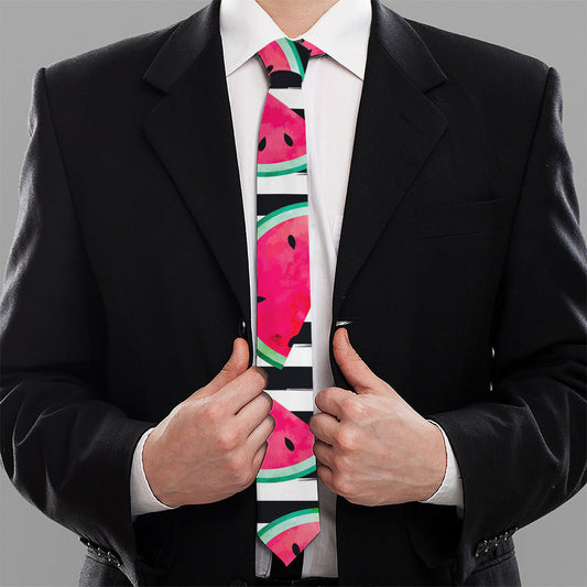 Black Striped Watermelon Pattern Print Necktie