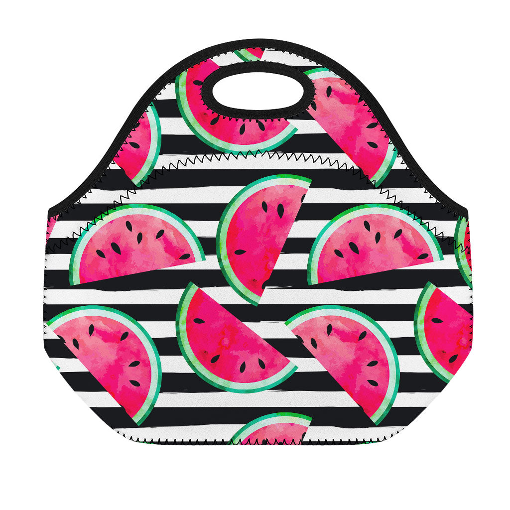 Black Striped Watermelon Pattern Print Neoprene Lunch Bag
