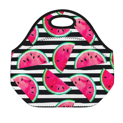 Black Striped Watermelon Pattern Print Neoprene Lunch Bag