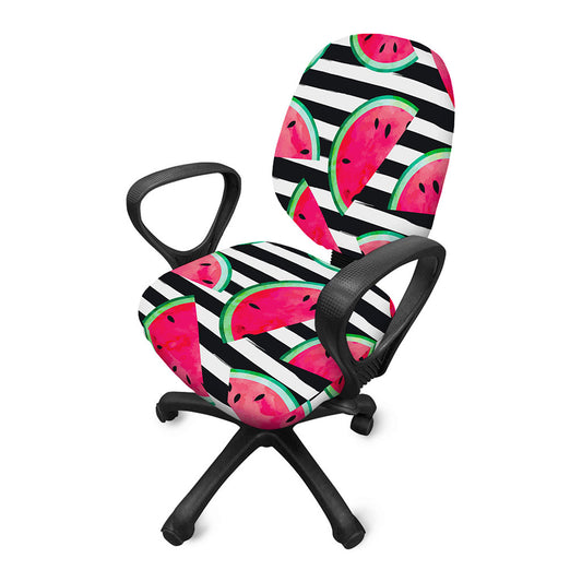Black Striped Watermelon Pattern Print Office Chair Cover