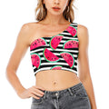 Black Striped Watermelon Pattern Print One Shoulder Crop Top