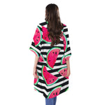 Black Striped Watermelon Pattern Print Open Front Beach Cover Up
