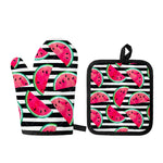 Black Striped Watermelon Pattern Print Oven Mitt And Pot Holder Set