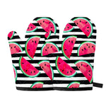 Black Striped Watermelon Pattern Print Oven Mitts