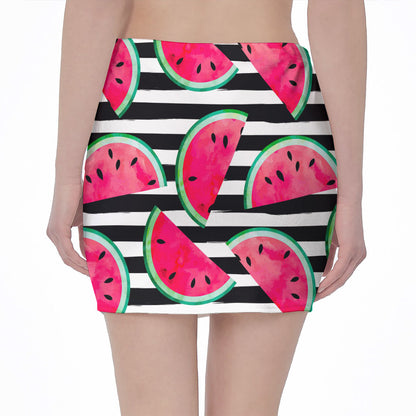 Black Striped Watermelon Pattern Print Pencil Mini Skirt