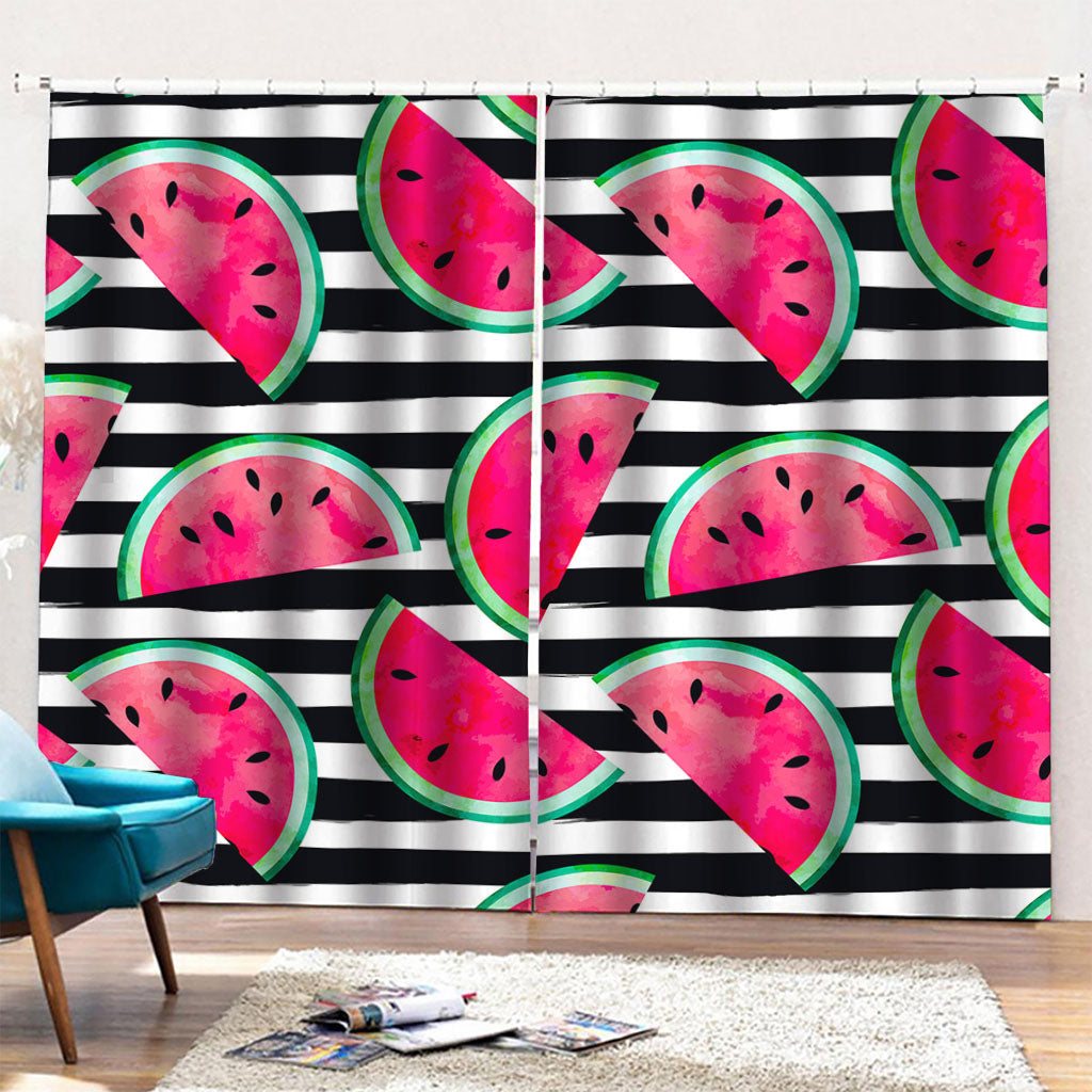 Black Striped Watermelon Pattern Print Pencil Pleat Curtains