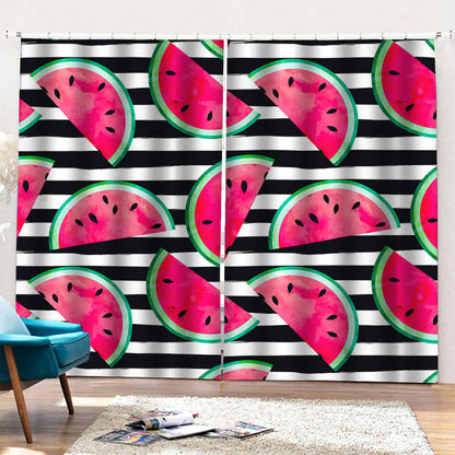 Black Striped Watermelon Pattern Print Pencil Pleat Curtains