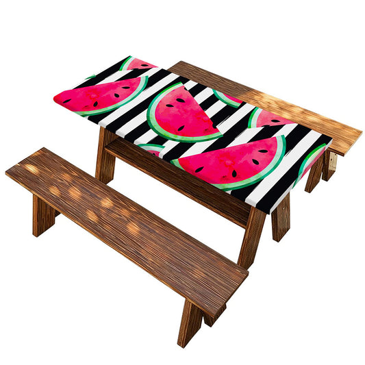 Black Striped Watermelon Pattern Print Picnic Table Cover