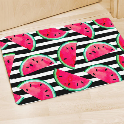 Black Striped Watermelon Pattern Print Polyester Doormat