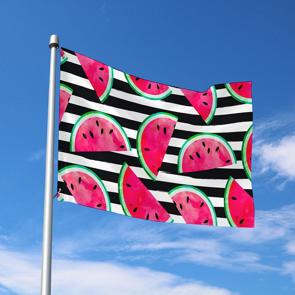 Black Striped Watermelon Pattern Print Polyester Flag