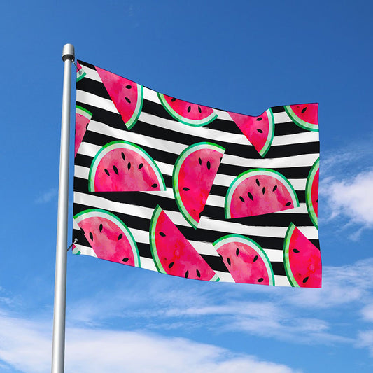 Black Striped Watermelon Pattern Print Polyester Flag