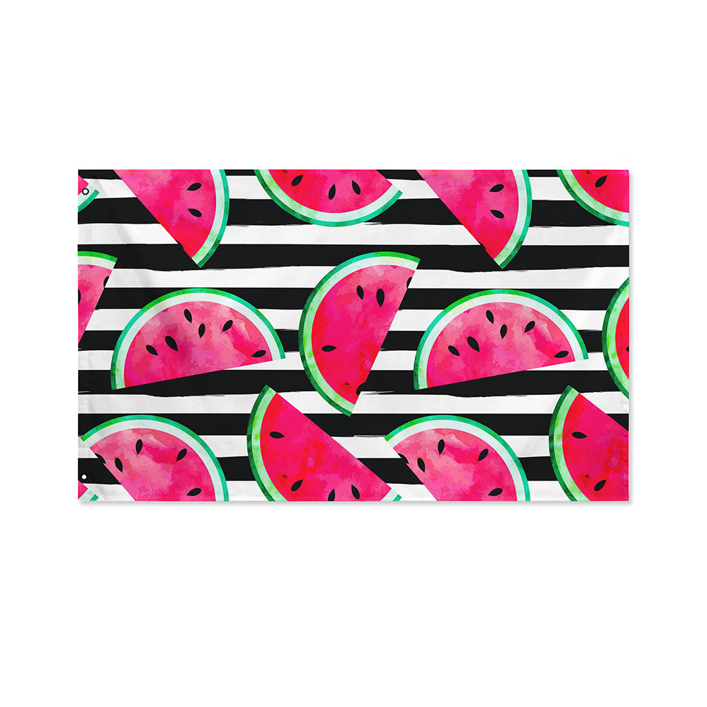 Black Striped Watermelon Pattern Print Polyester Flag