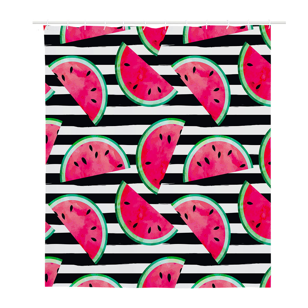 Black Striped Watermelon Pattern Print Polyester Shower Curtain