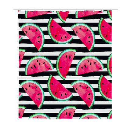 Black Striped Watermelon Pattern Print Polyester Shower Curtain