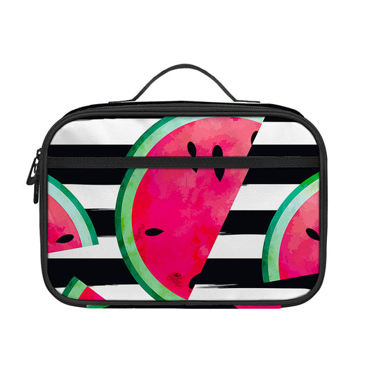 Black Striped Watermelon Pattern Print Portable Lunch Bag