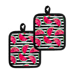 Black Striped Watermelon Pattern Print Pot Holders