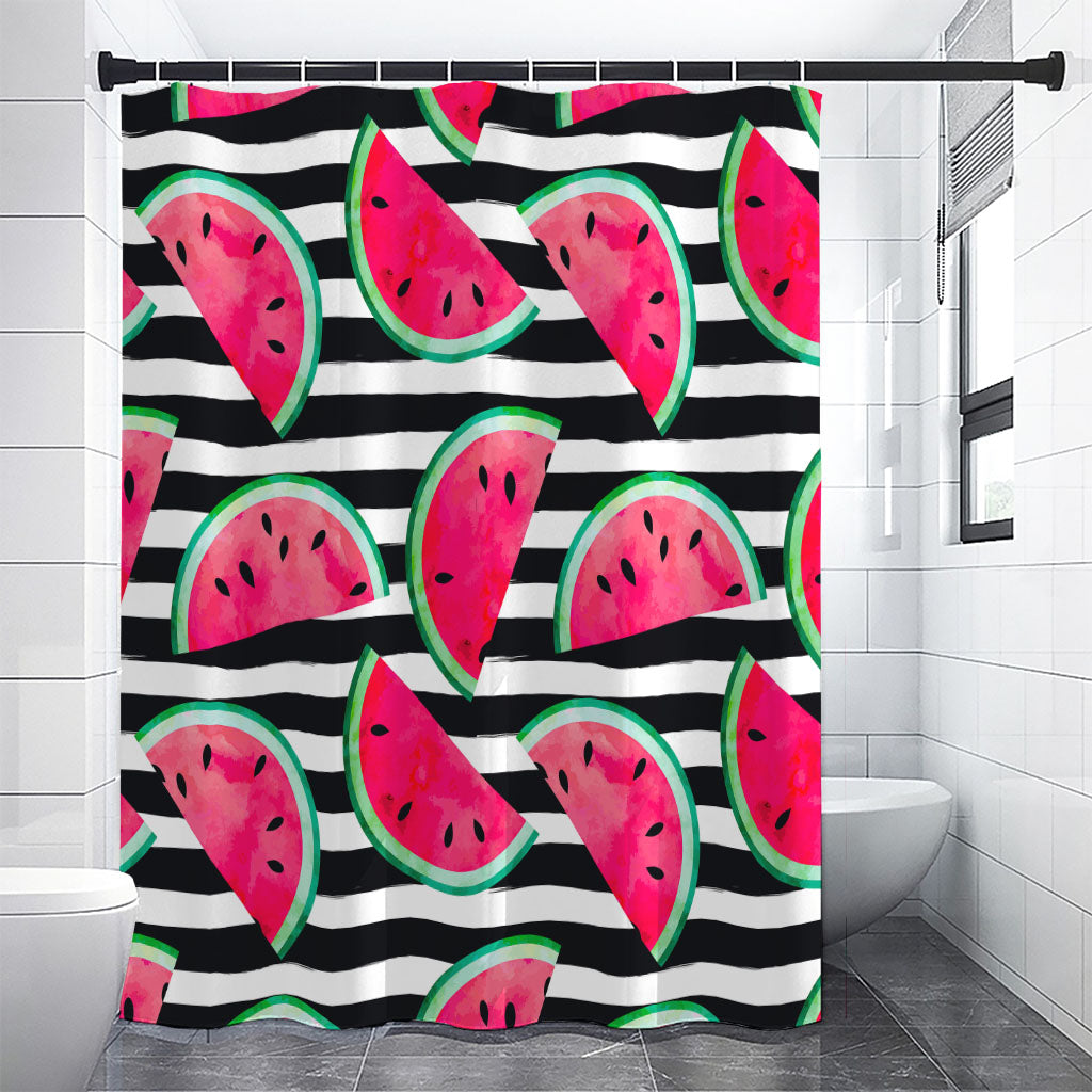 Black Striped Watermelon Pattern Print Premium Shower Curtain
