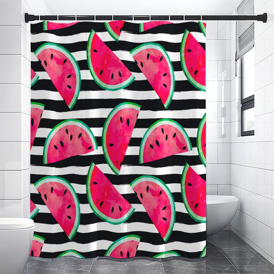Black Striped Watermelon Pattern Print Premium Shower Curtain