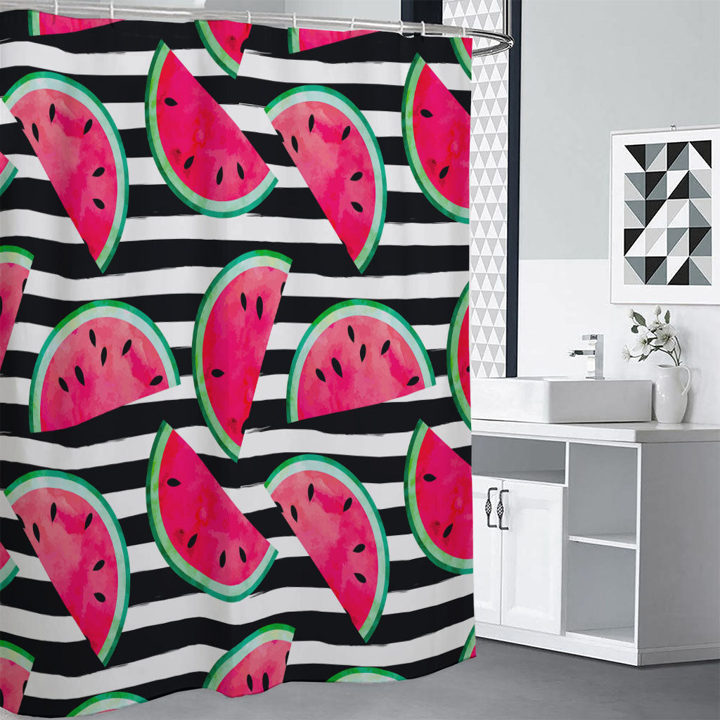 Black Striped Watermelon Pattern Print Premium Shower Curtain