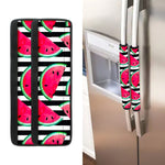 Black Striped Watermelon Pattern Print Refrigerator Handle Covers