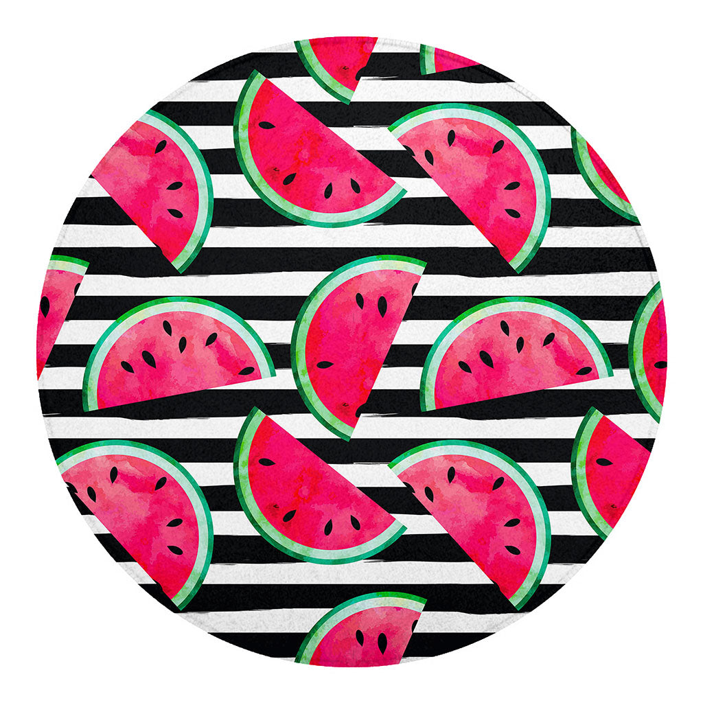 Black Striped Watermelon Pattern Print Round Blanket