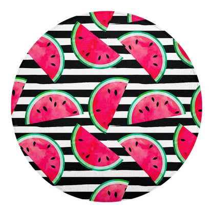 Black Striped Watermelon Pattern Print Round Blanket