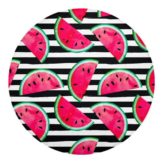 Black Striped Watermelon Pattern Print Round Blanket