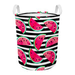 Black Striped Watermelon Pattern Print Round Laundry Basket