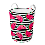 Black Striped Watermelon Pattern Print Round Laundry Basket