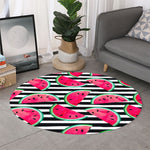 Black Striped Watermelon Pattern Print Round Rug
