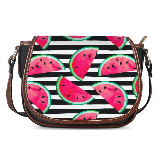 Black Striped Watermelon Pattern Print Saddle Bag